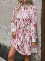 SHEIN LUNE Floral Print Belted Dress