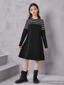 SHEIN Tween Girl Striped Heart Patchwork Dress