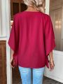 Women's Batwing Sleeve Notched V-neck Shirt