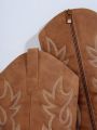 Embroidery Detail Chunky Heeled Western Boots