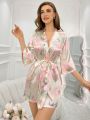 Floral Printed Satin Bathrobe