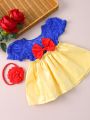 Newborn Baby Girls' Butterfly Decoration Bubble Sleeves Lace Panel Dress For Photography