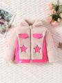 Toddler Girls' Colorblock Five-pointed Star Pattern Hooded Jacket