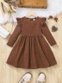 SHEIN Kids FANZEY Young Girl Ruffle Trim Corduroy Dress