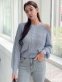 DAZY Cold Shoulder Cable Knit Sweater