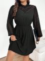 SHEIN Frenchy Plus Size Black Lace Lantern Sleeve Dress