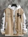 Extended Sizes Men's Letter Printed Athletic Jacket