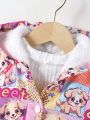 SHEIN Kids QTFun Young Girl Pop Art Print Thermal Lined Hooded Jacket Without Tee
