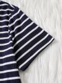 SHEIN Kids FANZEY 3pcs/set Teenage Girls' Striped Short Sleeve T-shirt, Casual, Comfortable And Versatile