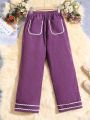 SHEIN Kids Nujoom Girls' Sweet Vintage Corduroy Long Pants For Autumn And Winter