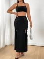 PUNK Plus Size Women's Jacquard Bandage Double High Slit Skirt