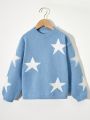 SHEIN Kids EVRYDAY Young Girl'S Star Design Sweater Pullover