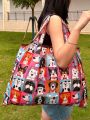 Cartoon Dog Pattern Foldable Portable Supermarket Shopping Bag With Large Capacity