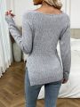 SHEIN LUNE Slit Side Sweater With Dropped Shoulder Sleeve