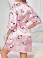 Ladies' Cartoon Panda Printed Bathrobe