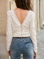 SHEIN Frenchy Contrast Lace V Back Crop Tee