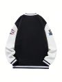 Men Letter Graphic Colorblock Varsity Jacket