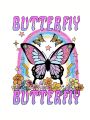 Baby Girls' Butterfly And Letter Printed T-shirt