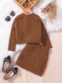 SHEIN Kids Nujoom Little Girls' Knitted Sweater Set With Twist Flower Pattern