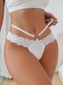 Contrast Lace Heart Ring Linked Thong