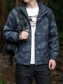 Men Geo Print Zip Up Hooded Jacket