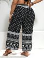 SHEIN Swim BohoFeel Plus Size High Waisted Cover Up Pants With Full Print Pattern