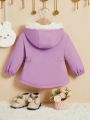 SHEIN Baby Girl 1pc Teddy Lined Hooded Coat