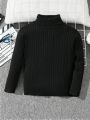 SHEIN Young Boy Turtle Neck Ribbed Knit Sweater