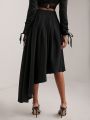 Daniel Watson Solid Asymmetrical Hem Buckle Waist Skirt