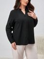 SHEIN Privé Plus Size Women's Notch Frilled Hem Collar Earring Shirt