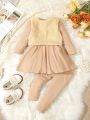 Baby Girl Rib-knit Dress & Teddy Vest Jacket & Leggings