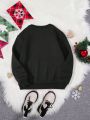 Young Girl 1pc Christmas Print Thermal Lined Sweatshirt