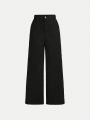 SHEIN Kids HYPEME Tween Girls Casual Solid Color Wide Leg Pants With Loose Fit