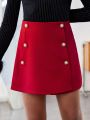 SHEIN Tween Girl Knitted Solid Skort, Sweet And Cool, For Daily Wear