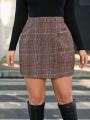 SHEIN Privé Plus Size Elegant Plaid Skirt