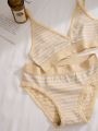 3pcs Striped Print Lingerie Set