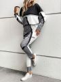 Colorblock Drop Shoulder Sweatshirt & Drawstring Waist Pants