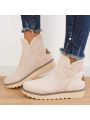 Women's Warm Fleece-lined Solid Color Flat Ankle Boots With Thick Soles For Winter