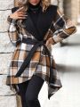 Women's Plaid Woolen Belted Coat