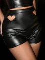 SHEIN SXY Sexy outfits club Heart Shaped Cutout Pu Leather Shorts