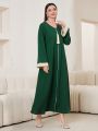 SHEIN Najma Women's Green V-neck Arab Long Dress