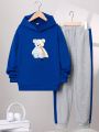 SHEIN Kids EVRYDAY Boys' Loose Fit Cartoon & Letter Printed Hoodie And Sweatpants Two-piece Set