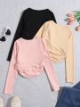 SHEIN Kids QTFun 3pcs Sweet And Cute Long-Sleeved T-Shirts For Tween Girls