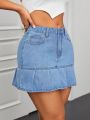 SHEIN ICON Pleated Denim Skirt