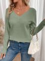 SHEIN Frenchy V-neck Embroidered Mesh Patchwork Sweater