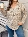 SHEIN LUNE Plus Size V-neck Button Decorated Casual Shirt With Floral Pattern