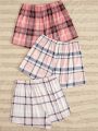 3pcs Women's Plaid Patterned Short Pajama Shorts