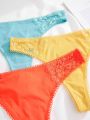 3pcs/Set Women'S Lace Splicing Thong