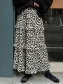 FRIFUL Women's Leopard Print Black & White Long Skirt