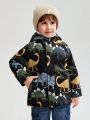 SHEIN Young Boy Dinosaur Print Hooded Thermal Lined Coat